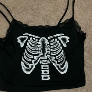 Skeleton crop cami top with lace